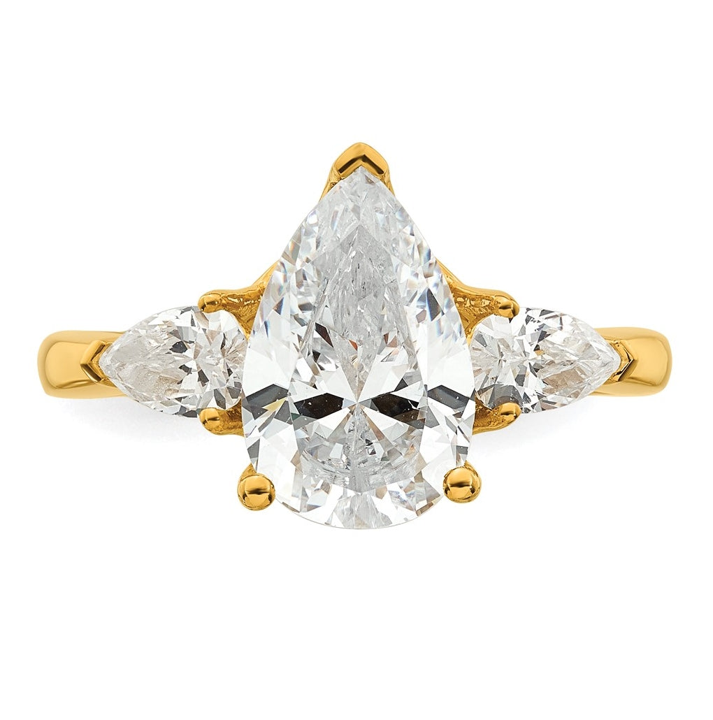 14K Yellow Or White Gold Lab Grown Diamond VS+ F+ Pear Complete Three Stone Engagement Ring