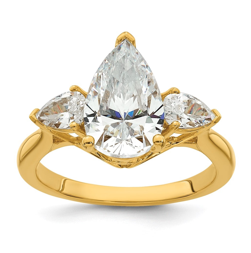 14K Yellow Or White Gold Lab Grown Diamond VS+ F+ Pear Complete Three Stone Engagement Ring