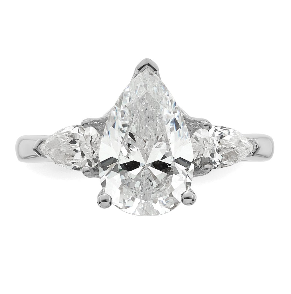 14K Yellow Or White Gold Certified Lab Grown Diamond VS+ F+ Pear Complete Three Stone Engagement Ring