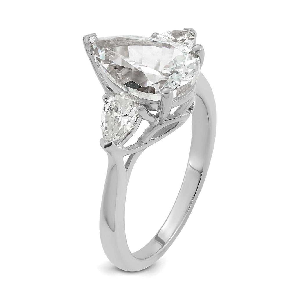 14K Yellow Or White Gold Certified Lab Grown Diamond VS+ F+ Pear Complete Three Stone Engagement Ring