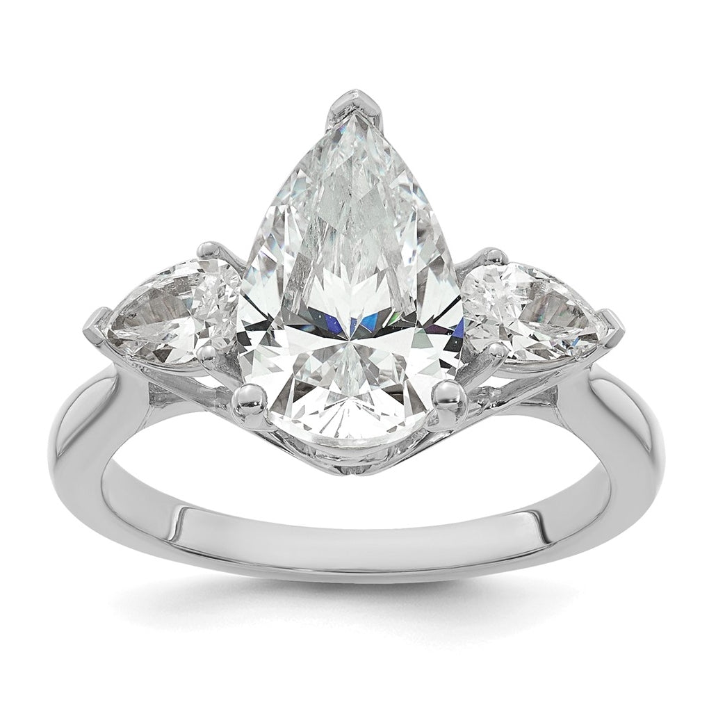 14K Yellow Or White Gold Certified Lab Grown Diamond VS+ F+ Pear Complete Three Stone Engagement Ring