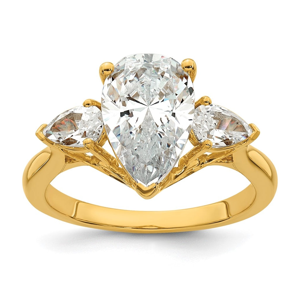 14K Yellow Or White Gold Certified Lab Grown Diamond VS+ F+ Pear Complete Three Stone Engagement Ring