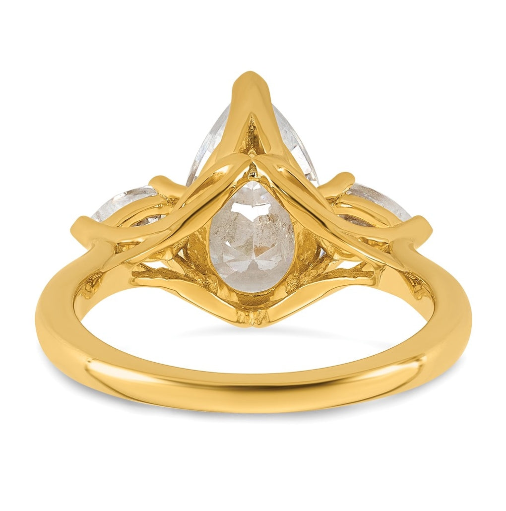 14K Yellow Or White Gold Certified Lab Grown Diamond VS+ F+ Pear Complete Three Stone Engagement Ring