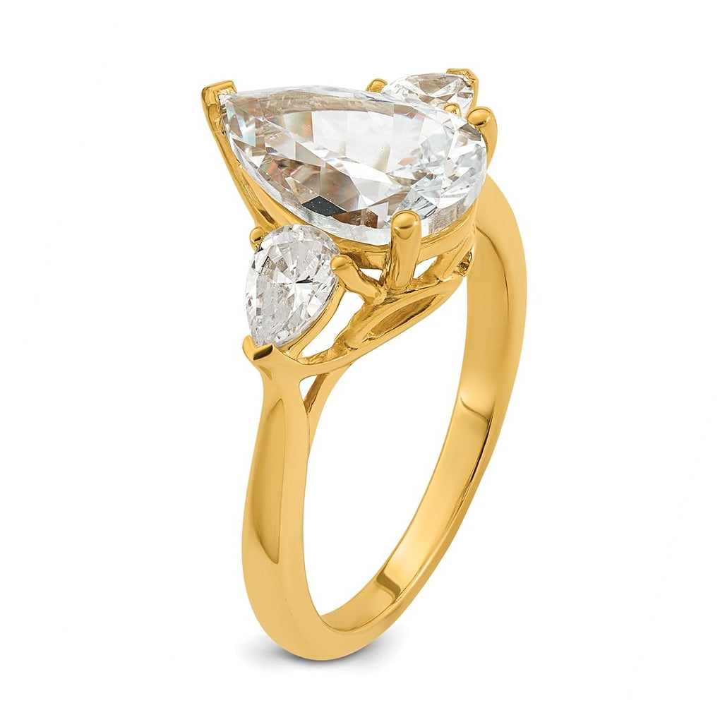 14K Yellow Or White Gold Certified Lab Grown Diamond VS+ F+ Pear Complete Three Stone Engagement Ring