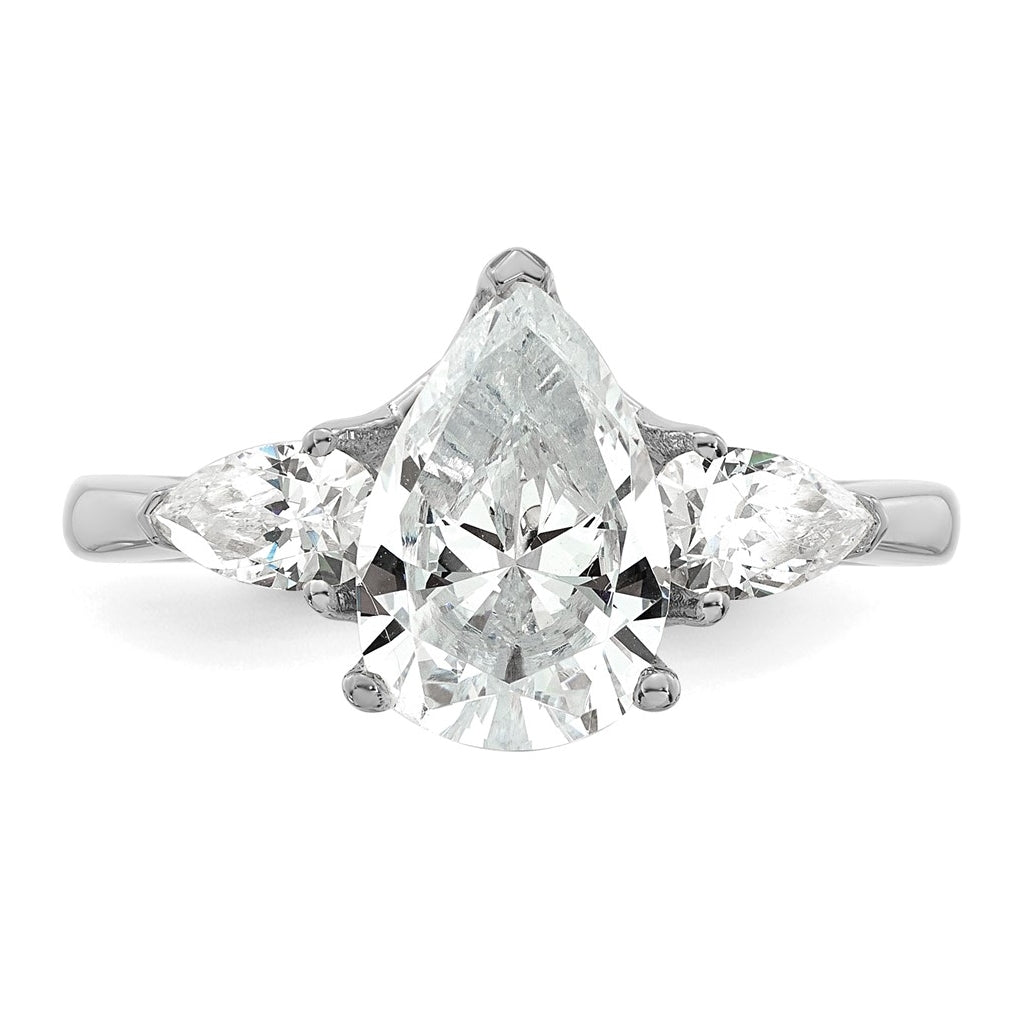 14K Yellow Or White Gold Lab Grown Diamond VS+ F+ Pear Complete Three Stone Engagement Ring