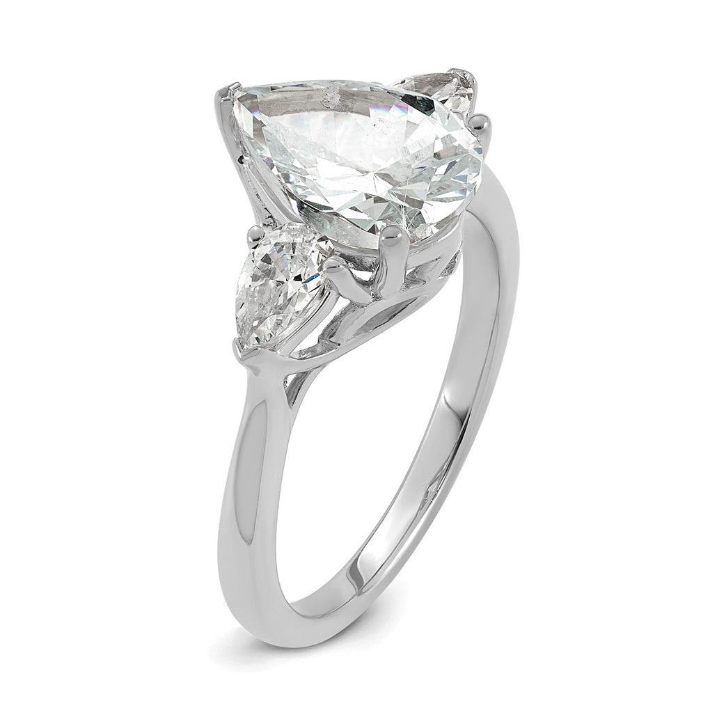 14K Yellow Or White Gold Lab Grown Diamond VS+ F+ Pear Complete Three Stone Engagement Ring