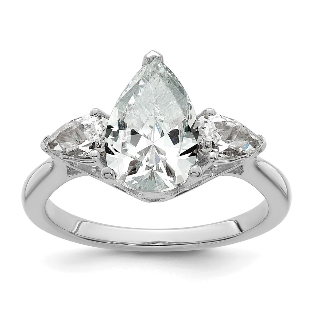 14K Yellow Or White Gold Lab Grown Diamond VS+ F+ Pear Complete Three Stone Engagement Ring