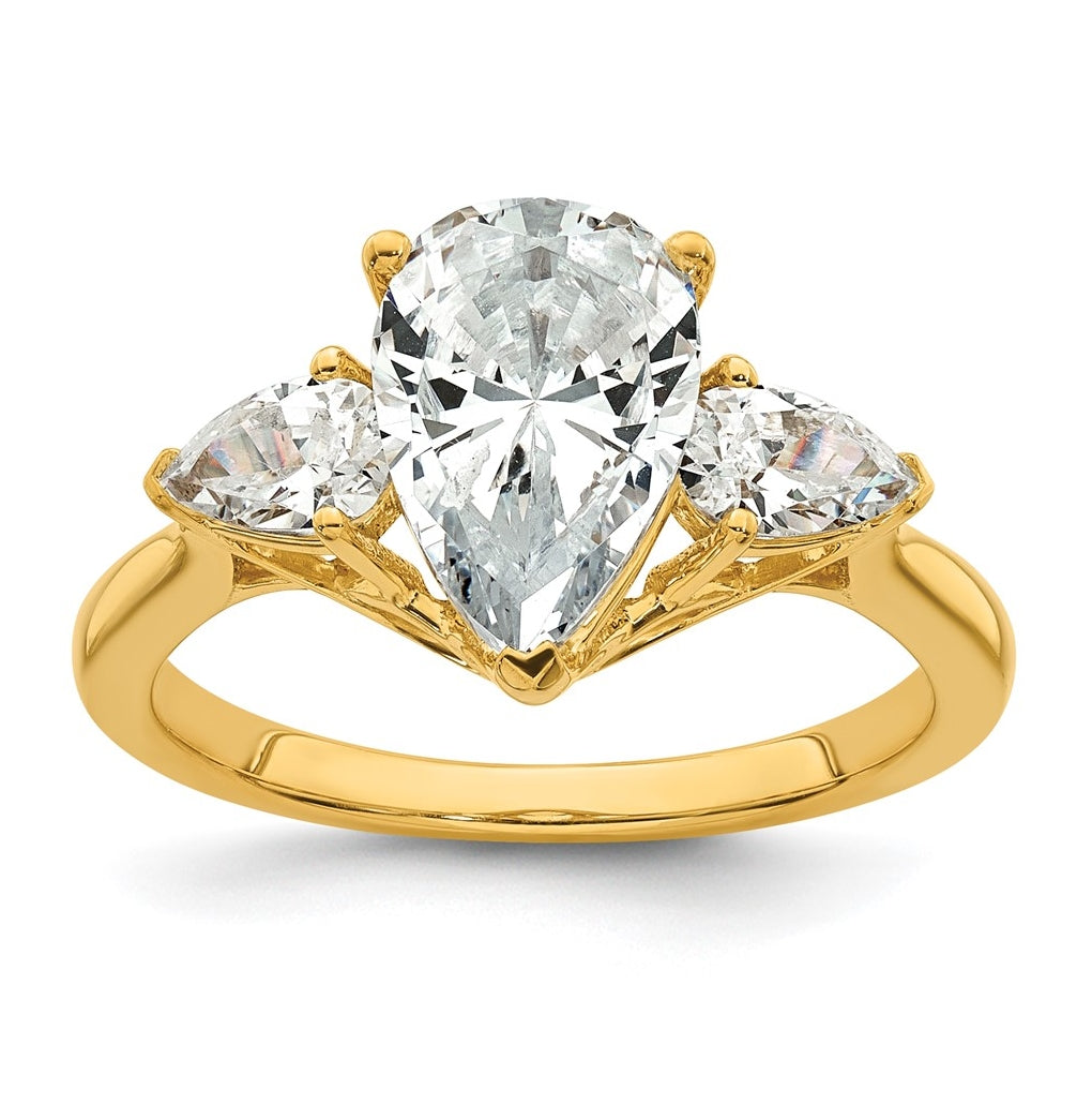 14K Yellow Or White Gold Lab Grown Diamond VS+ F+ Pear Complete Three Stone Engagement Ring