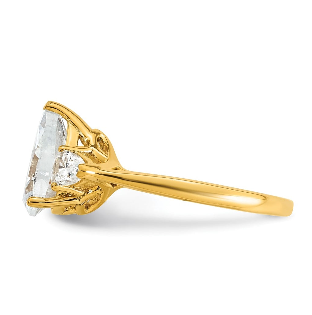 14K Yellow Or White Gold Lab Grown Diamond VS+ F+ Pear Complete Three Stone Engagement Ring