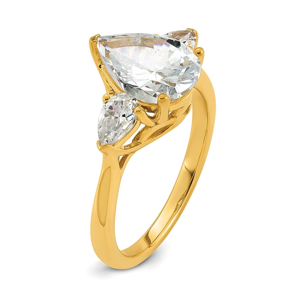 14K Yellow Or White Gold Lab Grown Diamond VS+ F+ Pear Complete Three Stone Engagement Ring