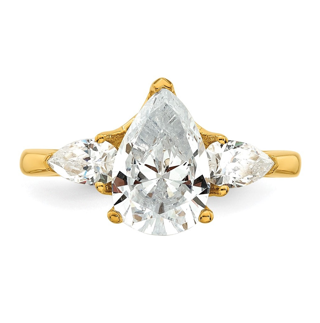 14K Yellow Or White Gold Certified Lab Grown Diamond VS+ F+ Pear Complete Three Stone Engagement Ring