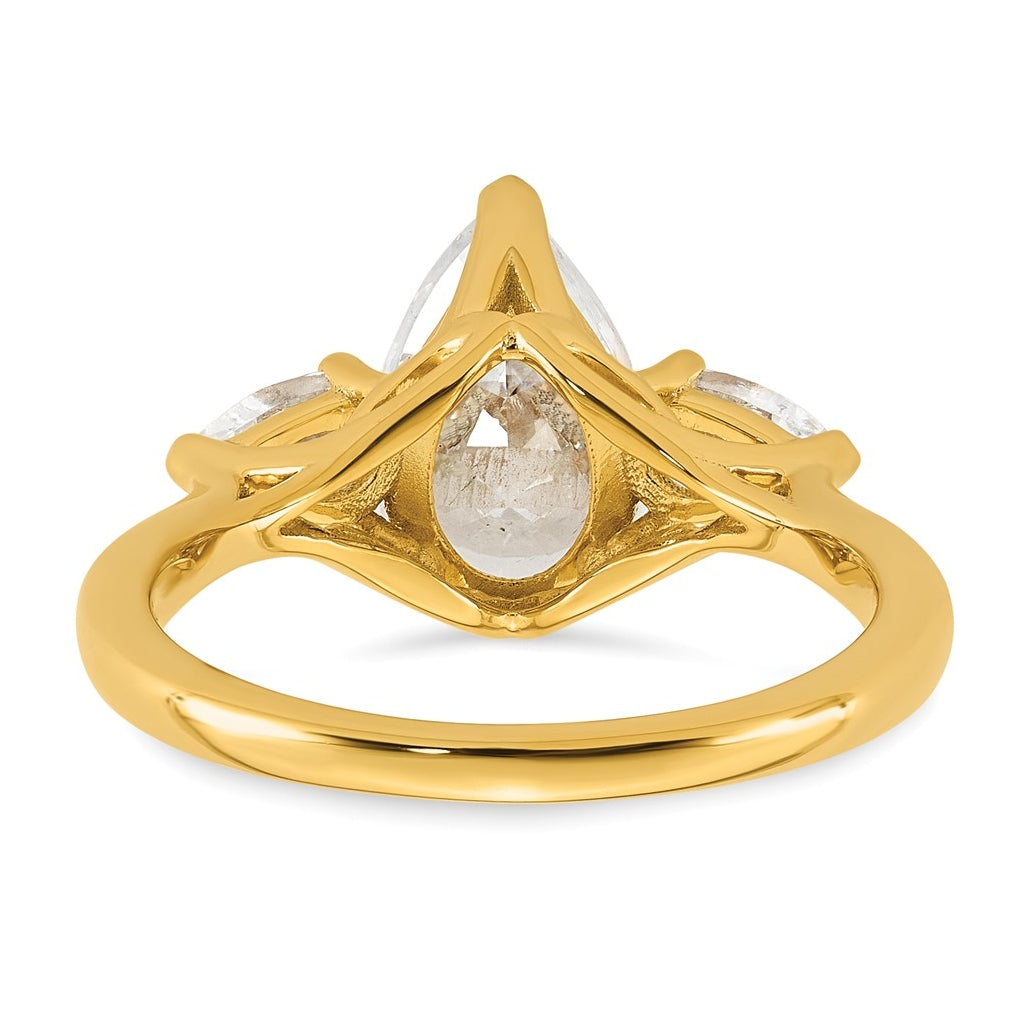 14K Yellow Or White Gold Certified Lab Grown Diamond VS+ F+ Pear Complete Three Stone Engagement Ring
