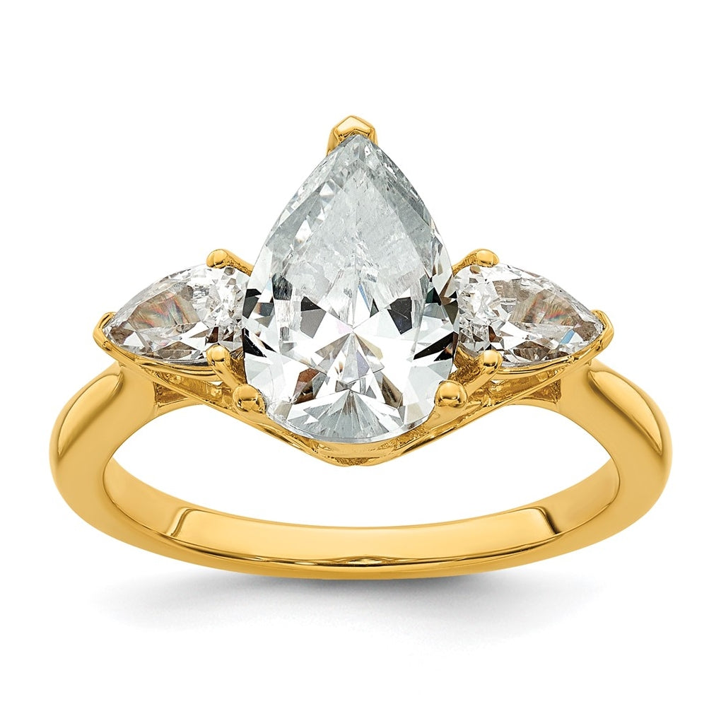 14K Yellow Or White Gold Certified Lab Grown Diamond VS+ F+ Pear Complete Three Stone Engagement Ring
