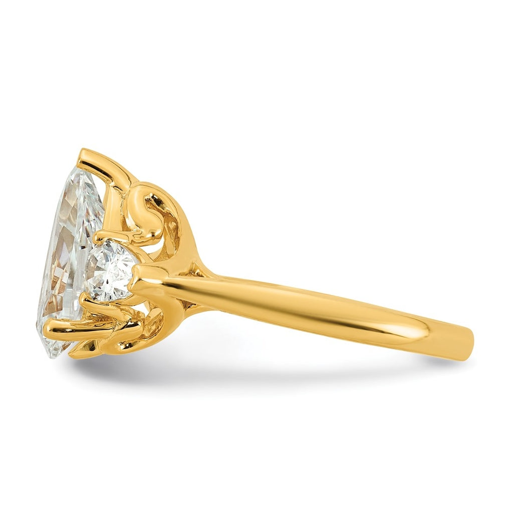 14K Yellow Or White Gold Lab Grown Diamond VS+ F+ Pear Complete Three Stone Engagement Ring