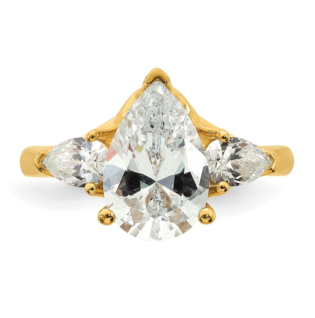 14K Yellow Or White Gold Lab Grown Diamond VS+ F+ Pear Complete Three Stone Engagement Ring