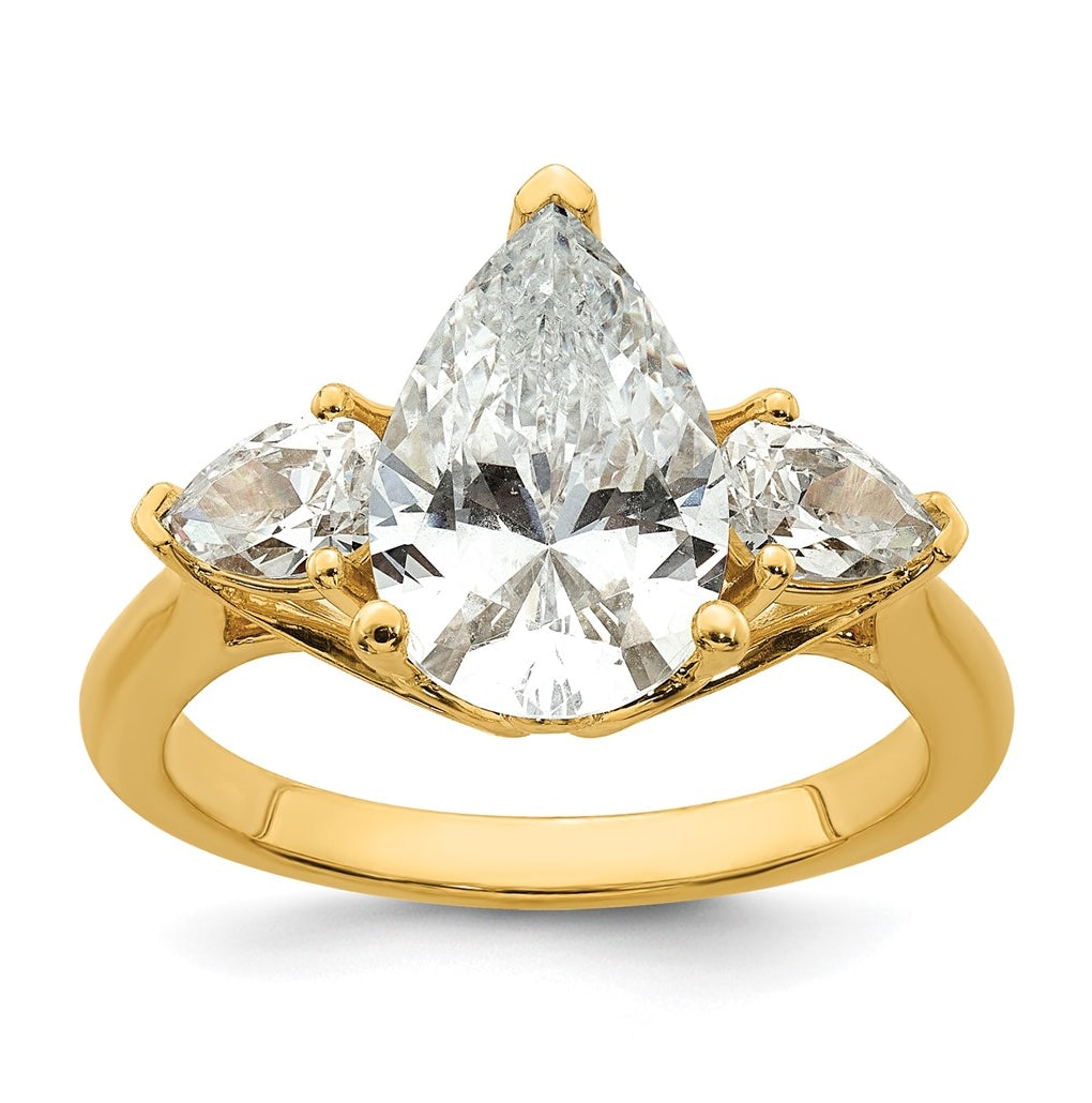 14K Yellow Or White Gold Lab Grown Diamond VS+ F+ Pear Complete Three Stone Engagement Ring