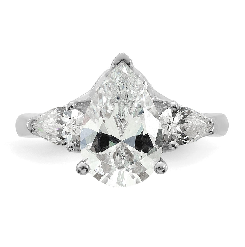 14K Yellow Or White Gold Certified Lab Grown Diamond VS+ F+ Pear Complete Three Stone Engagement Ring