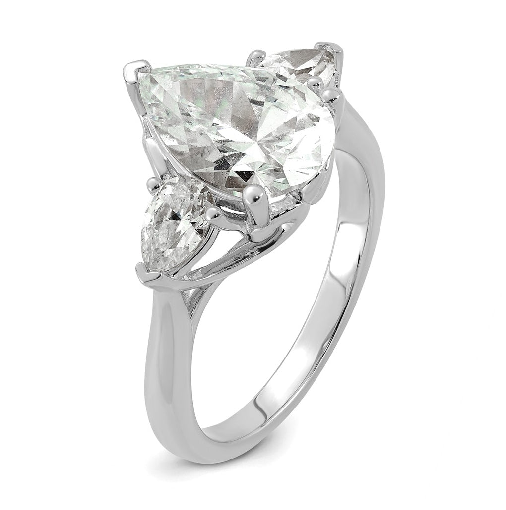 14K Yellow Or White Gold Certified Lab Grown Diamond VS+ F+ Pear Complete Three Stone Engagement Ring