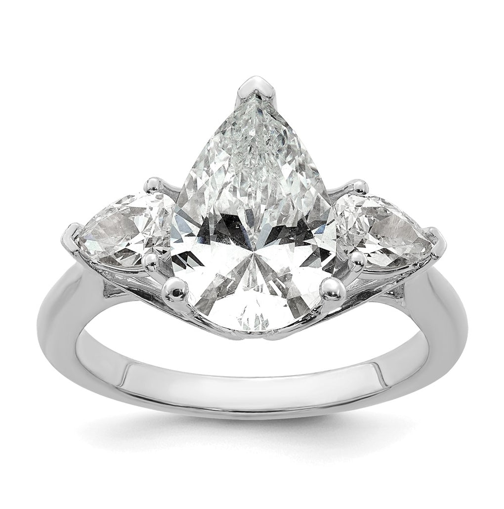 14K Yellow Or White Gold Certified Lab Grown Diamond VS+ F+ Pear Complete Three Stone Engagement Ring