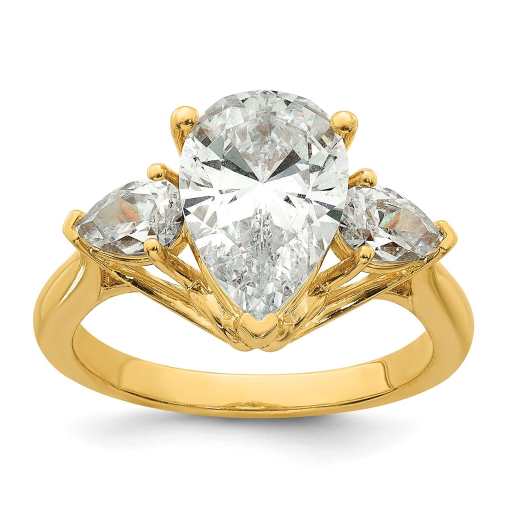 14K Yellow Or White Gold Certified Lab Grown Diamond VS+ F+ Pear Complete Three Stone Engagement Ring