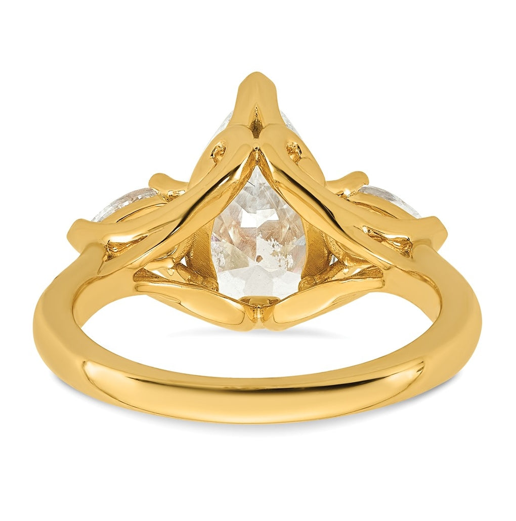 14K Yellow Or White Gold Certified Lab Grown Diamond VS+ F+ Pear Complete Three Stone Engagement Ring