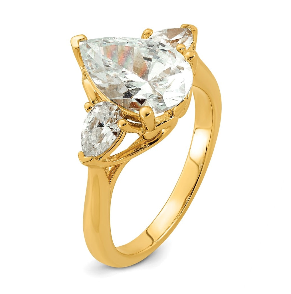 14K Yellow Or White Gold Certified Lab Grown Diamond VS+ F+ Pear Complete Three Stone Engagement Ring