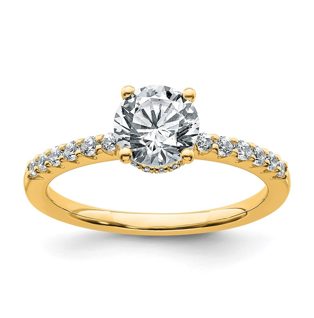 14k Yellow Gold 1 1/4 carat Lab Grown Diamond VS+ F+ Round Complete Engagement Ring