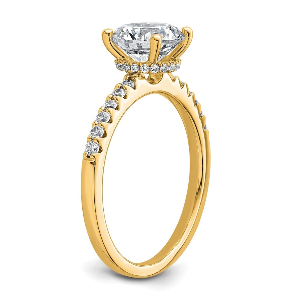 14k Yellow Gold 1 3/4 carat Lab Grown Diamond VS+ F+ Round Complete Engagement Ring