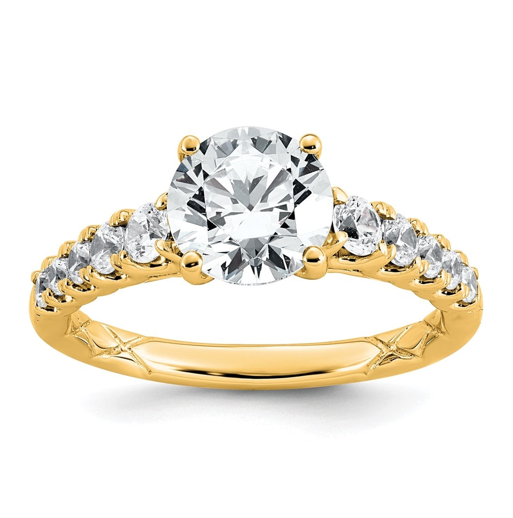 14k Yellow Gold 2 Lab Grown Diamond VS+ F+ Round Complete Engagement Ring
