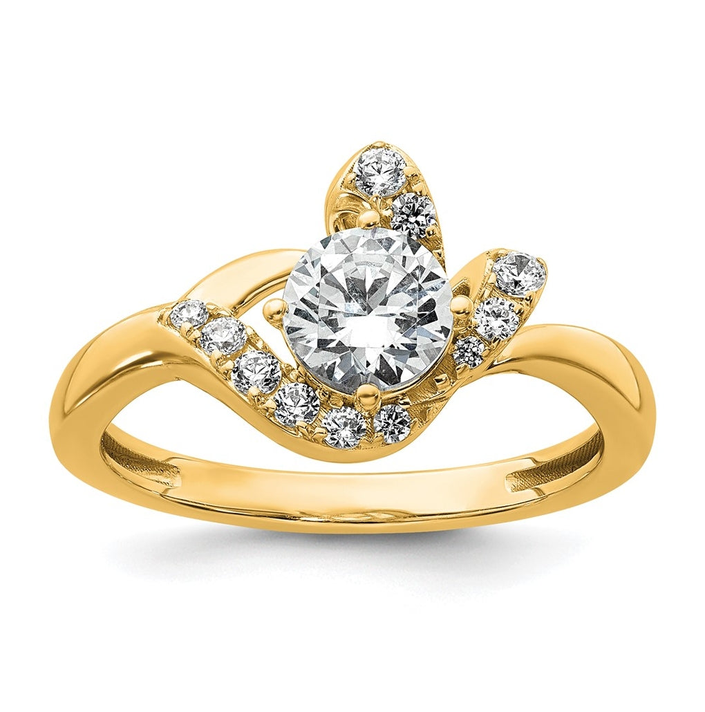 14k Yellow Gold 7/8 carat Lab Grown Diamond VS+ F+ Round Complete Engagement Ring