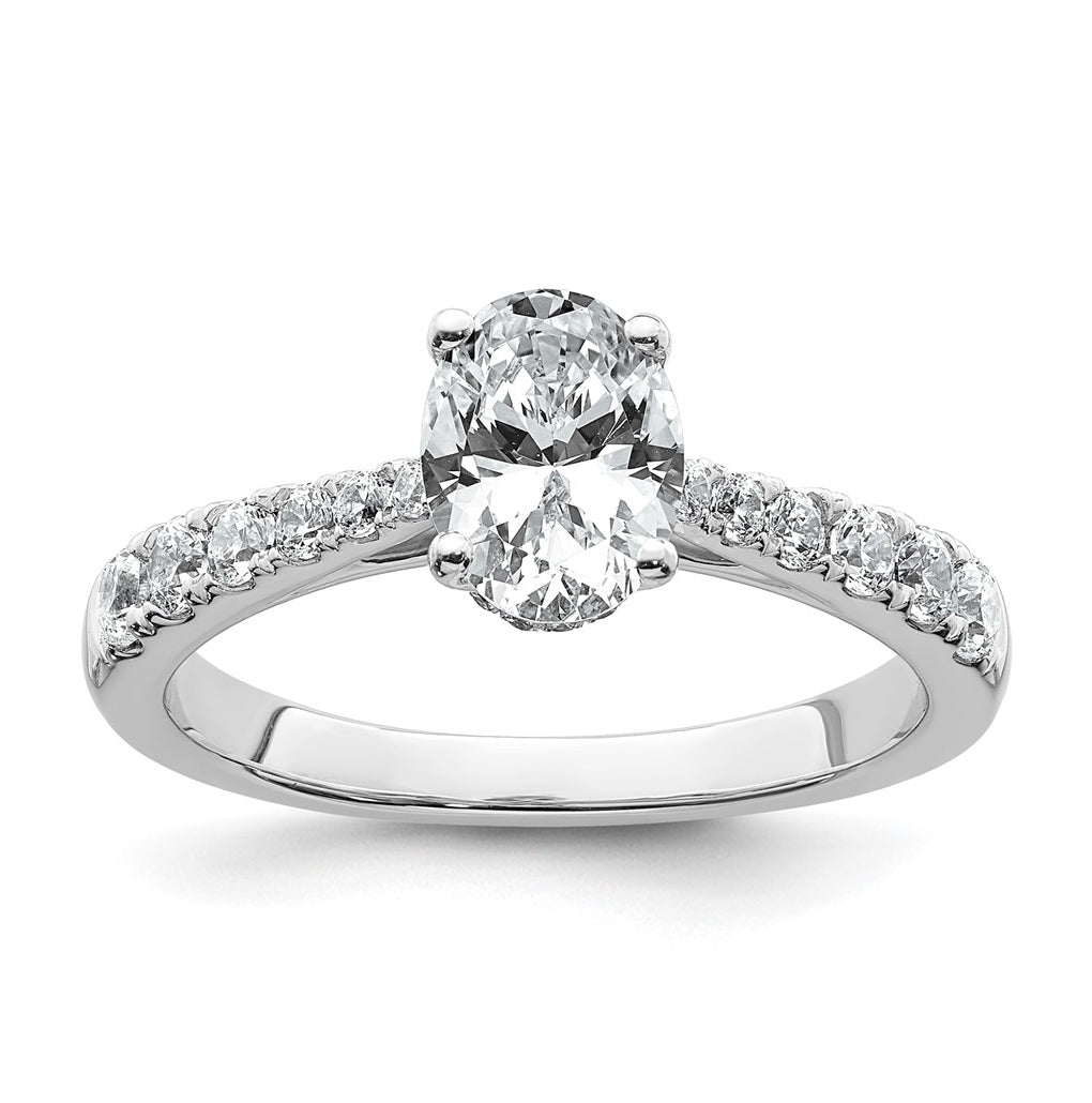 14k White Gold 1 1/2 carat Certified Lab Grown Diamond VS+ F+ Oval Complete Engagement Ring