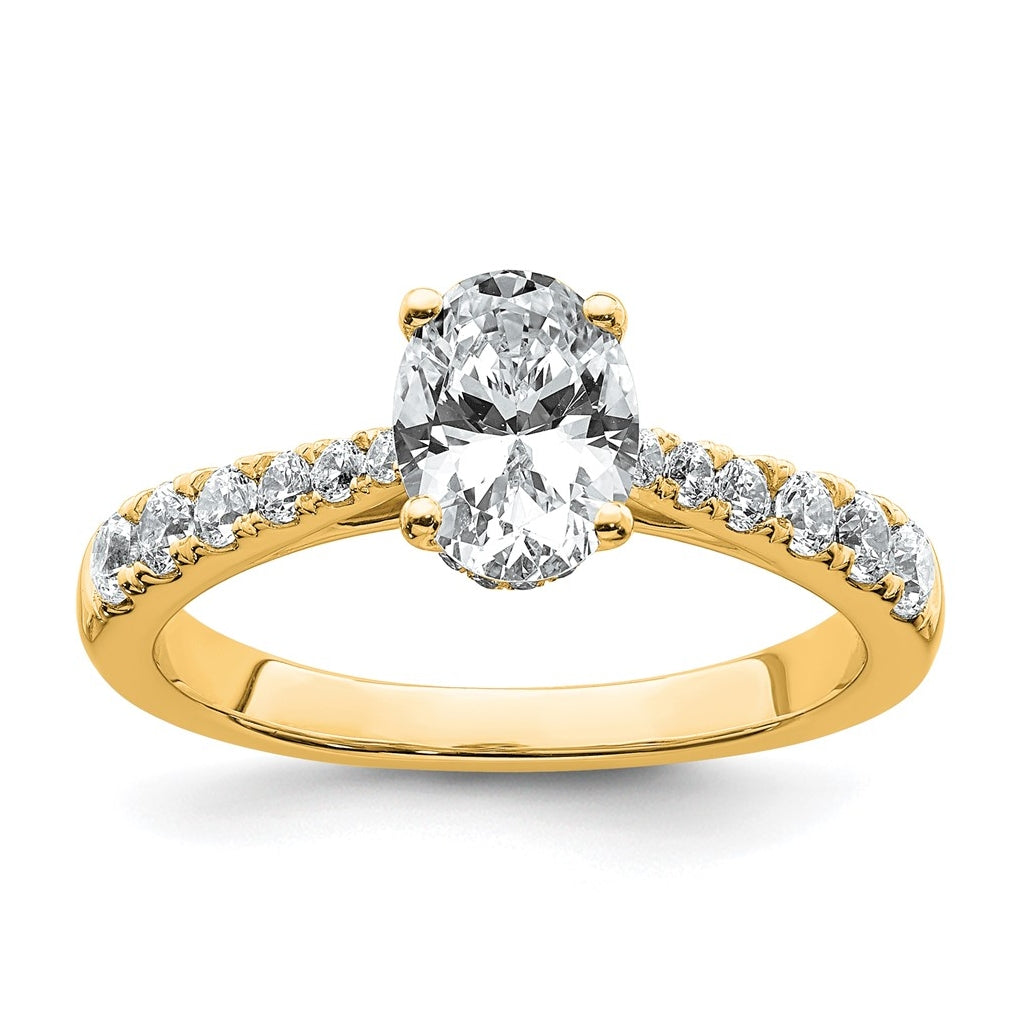 14k Yellow Gold 1 1/2 carat Certified Lab Grown Diamond VS+ F+ Oval Complete Engagement Ring