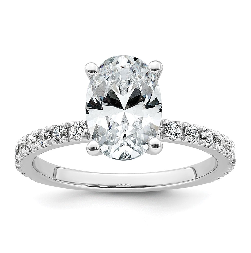 14k White Gold 2 1/3 carat Lab Grown Diamond VS+ F+ Oval Complete Shared Prong Engagement Ring