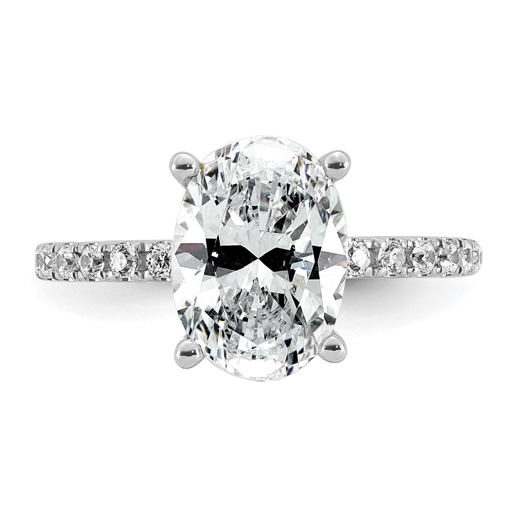 14k White Gold 3 3/8 carat Lab Grown Diamond VS+ F+ Oval Complete Shared Prong Engagement Ring