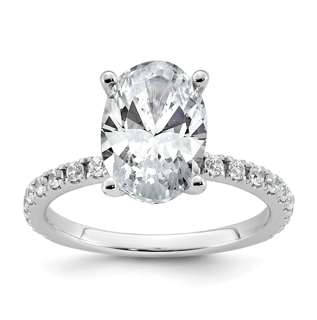 14k White Gold 3 3/8 carat Certified Lab Grown Diamond VS+ F+ Oval Complete Shared Prong Engagement Ring