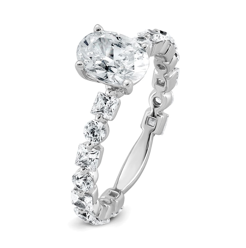 14k White Gold 2 1/2 carat Lab Grown Diamond VS+ F+ Oval Complete Engagement Ring