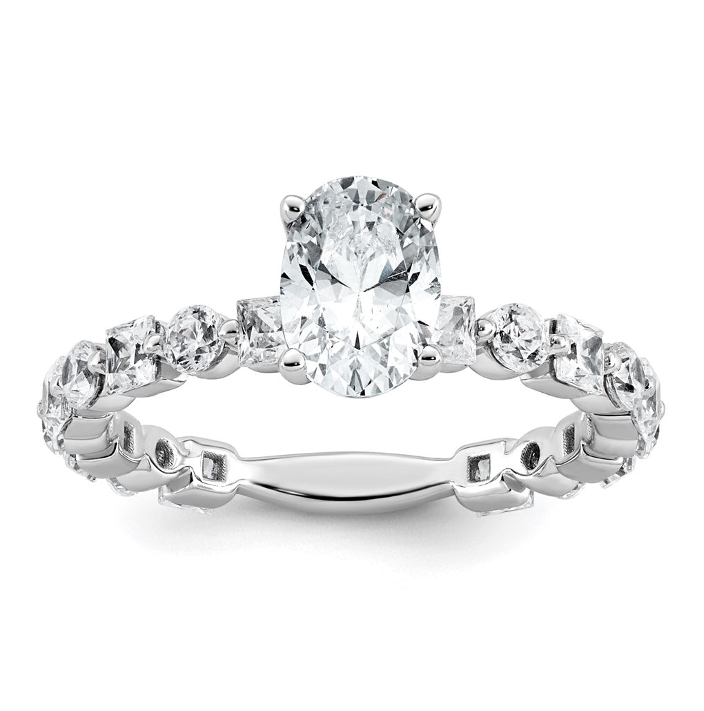 14k White Gold 2 1/2 carat Certified Lab Grown Diamond VS+ F+ Oval Complete Engagement Ring