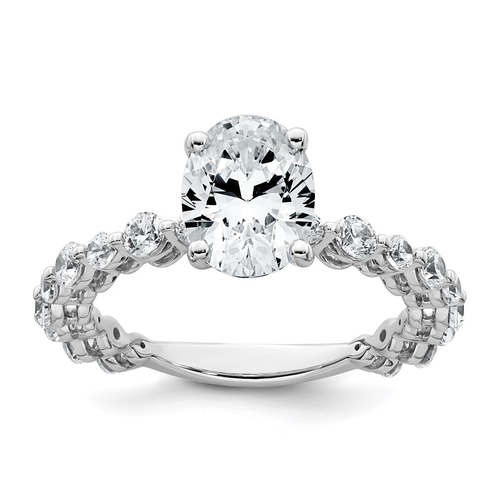 14k White Gold 2 1/3 carat Lab Grown Diamond VS+ F+ Oval Complete Shared Prong Engagement Ring