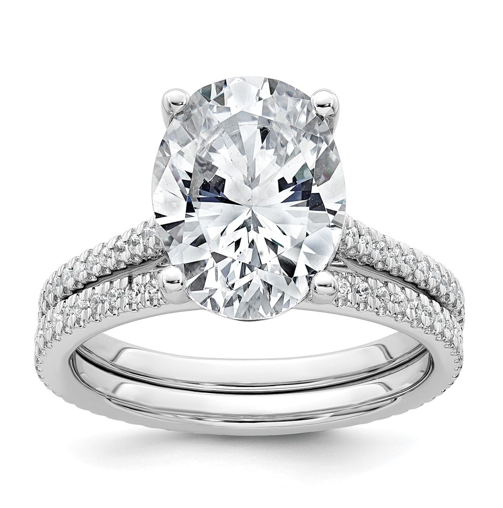 14k White Gold 4 1/4 carat Lab Grown Diamond VS+ F+ Oval Complete Engagement Ring