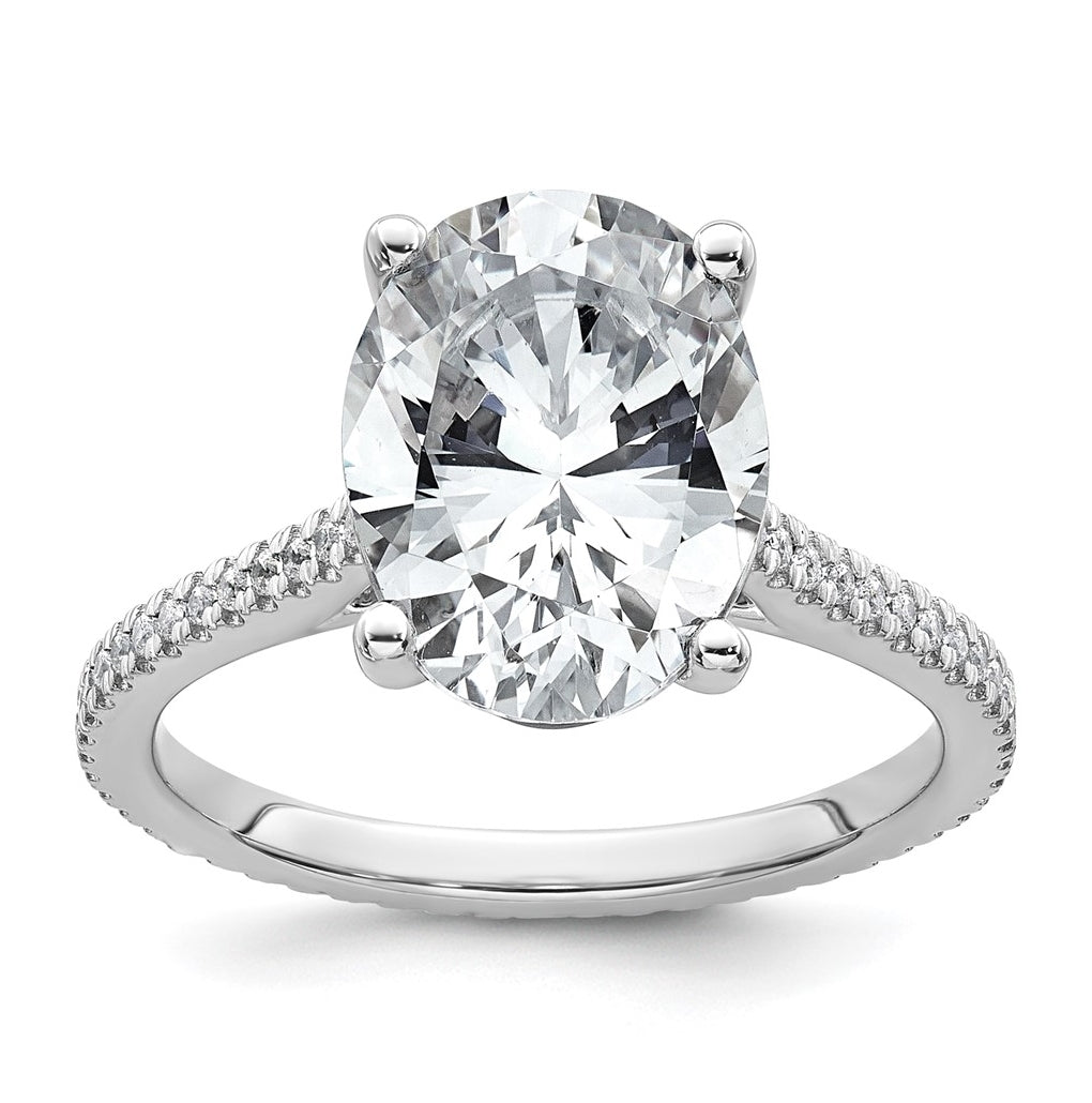 14k White Gold 4 1/4 carat Lab Grown Diamond VS+ F+ Oval Complete Engagement Ring