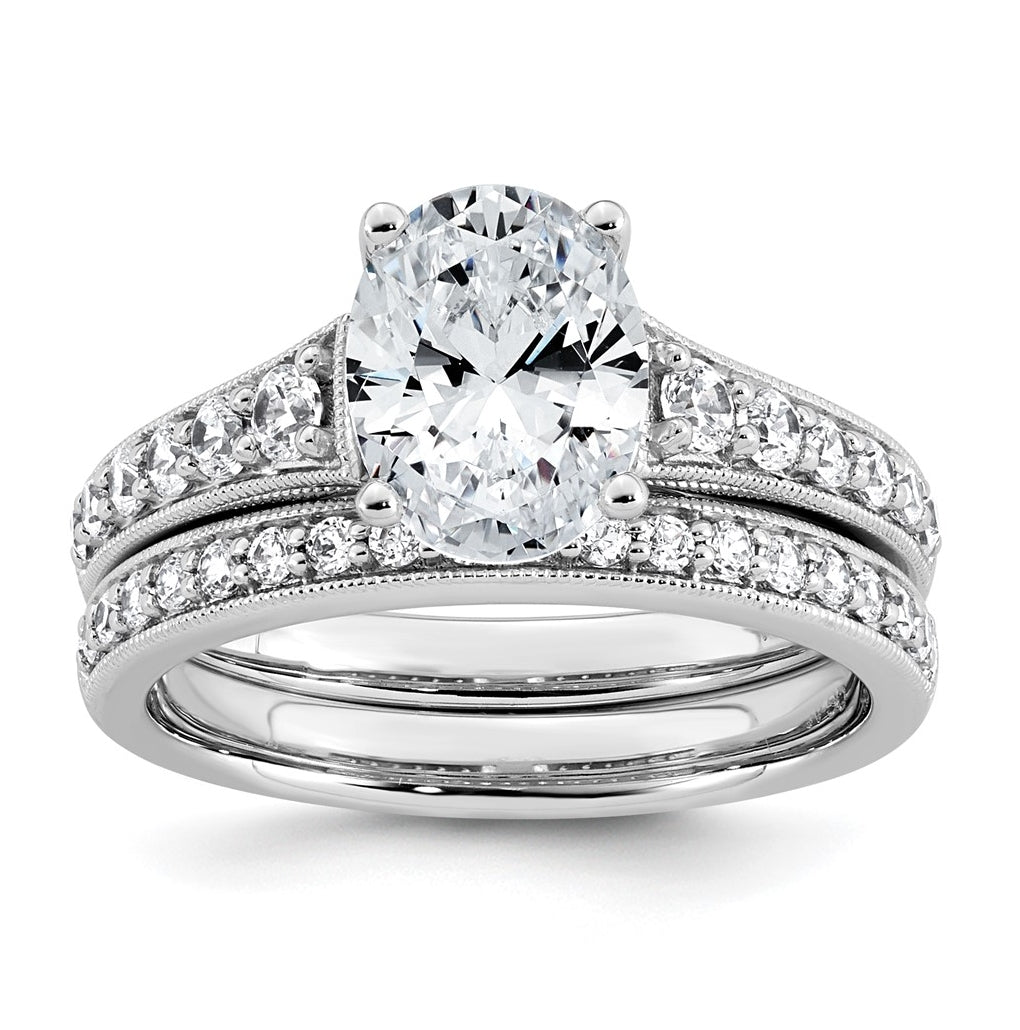 14k White Gold 1 7/8 carat Lab Grown Diamond VS+ F+ Oval Complete Engagement Ring