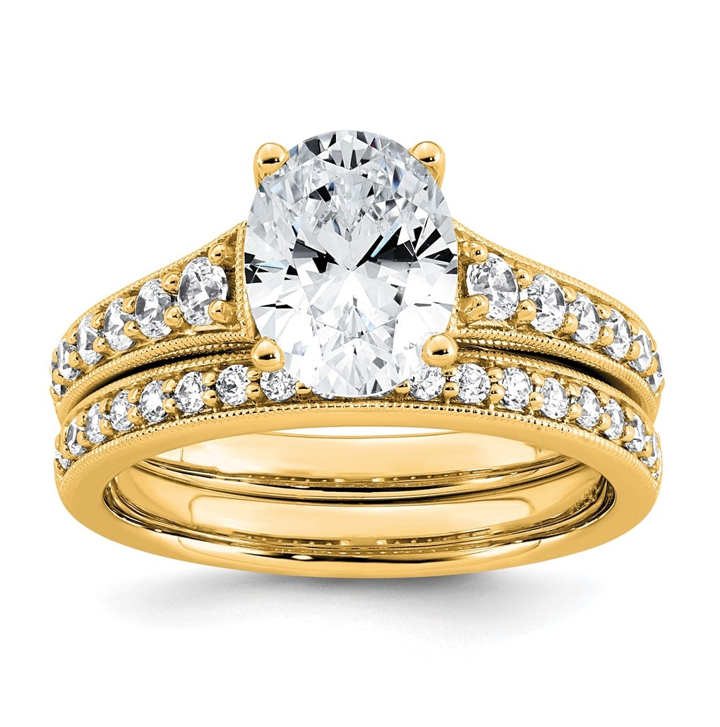 14k Yellow Gold 1 7/8 carat Certified Lab Grown Diamond VS+ F+ Oval Complete Engagement Ring