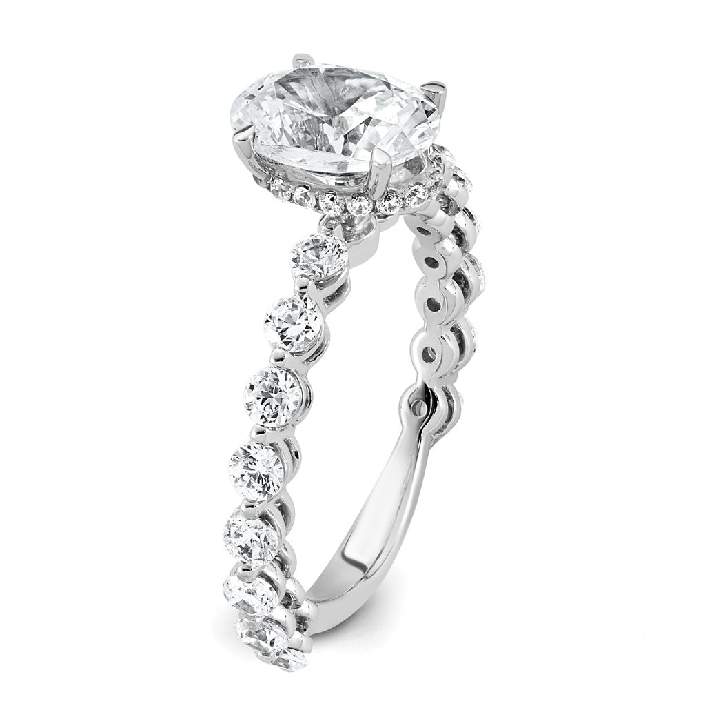 14k White Gold 2 5/8 carat Certified Lab Grown Diamond VS+ F+ Oval Complete Engagement Ring