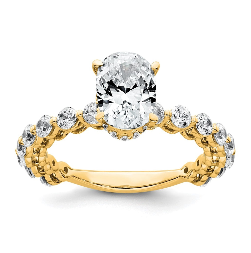 14k Yellow Gold 2 5/8 carat Certified Lab Grown Diamond VS+ F+ Oval Complete Engagement Ring