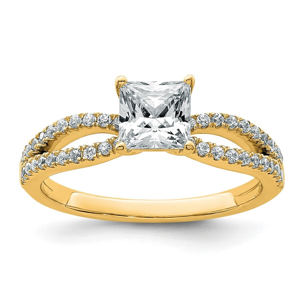 14K Yellow Or White Gold Certified Lab Grown Diamond VS+ F+ Princess Complete Engagement Ring