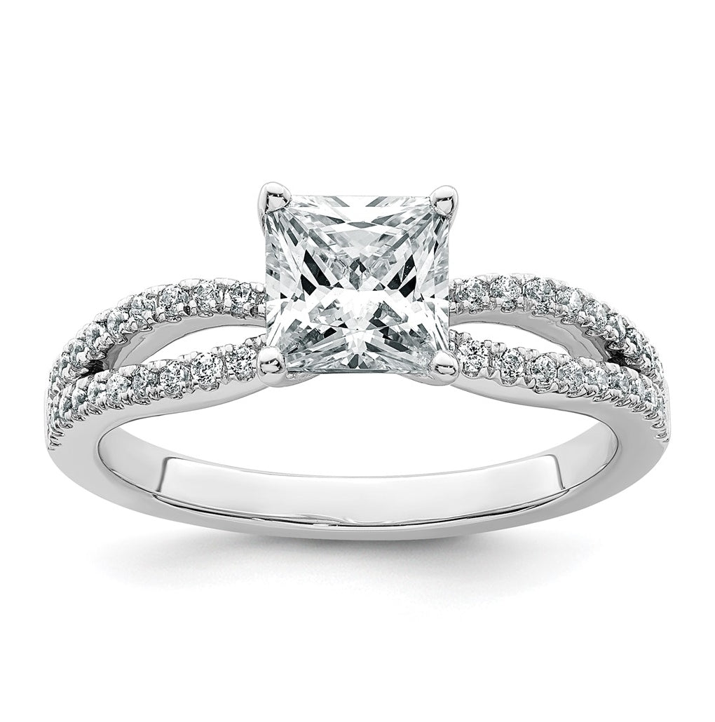 14K Yellow Or White Gold Certified Lab Grown Diamond VS+ F+ Princess Complete Engagement Ring
