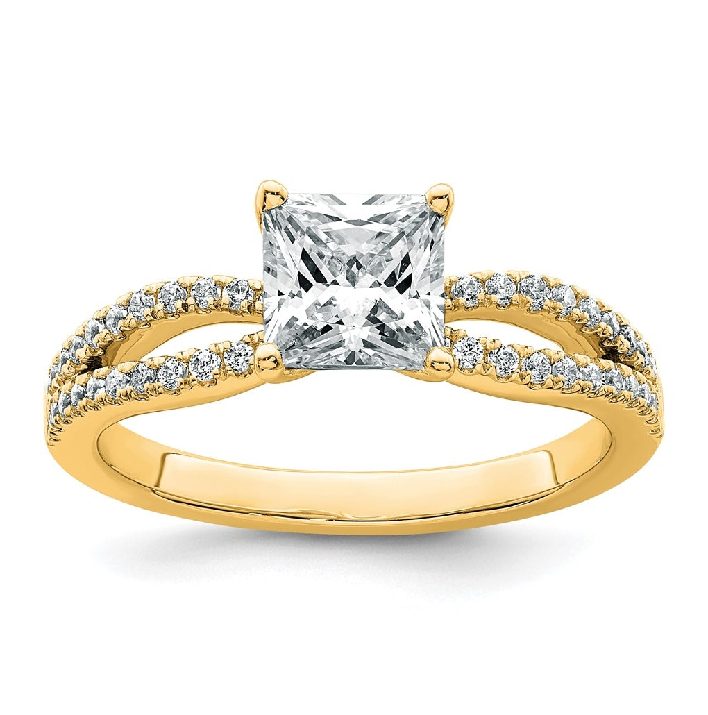 14K Yellow Or White Gold Certified Lab Grown Diamond VS+ F+ Princess Complete Engagement Ring