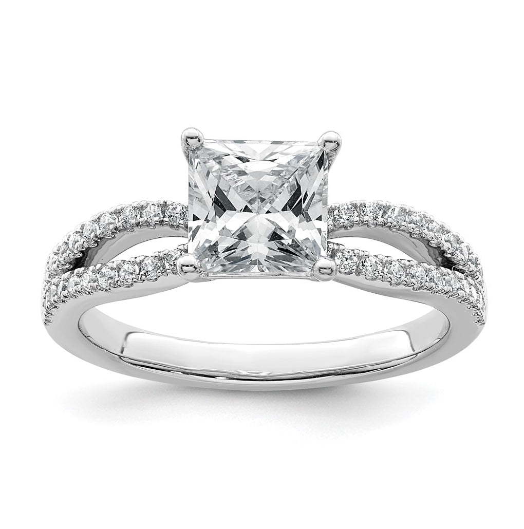 14K Yellow Or White Gold Certified Lab Grown Diamond VS+ F+ Princess Complete Engagement Ring