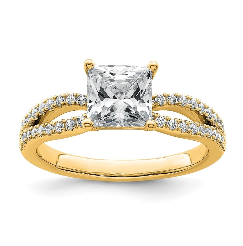 14K Yellow Or White Gold Certified Lab Grown Diamond VS+ F+ Princess Complete Engagement Ring