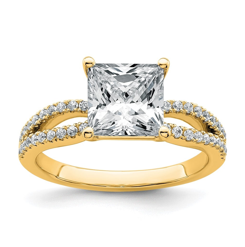14K Yellow Or White Gold Certified Lab Grown Diamond VS+ F+ Princess Complete Engagement Ring